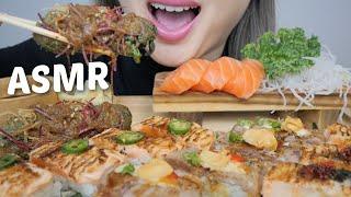 Assorted Deluxe OSHI Sushi with Salmon sashimi and Gomae *NO Talking Food Sounds | N.E Let's Eat