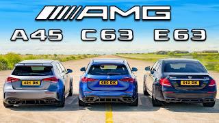 AMG C63 Baru v E63 v A45: DRAG RACE