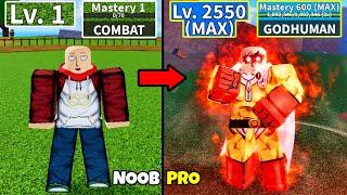 Beating Blox Fruits as Saitama! Lvl 0 to Max Lvl Full Human v4 Awakening Noob to Pro in Blox Fruits!