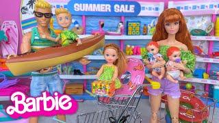 Barbie & Ken Doll Family Summer Fun Shopping Story