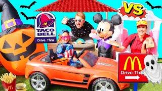 McDonalds DRIVE THRU Prank Halloween Trick Or Treat Taco Bell & Candy Kids Driving Power Wheels Cars