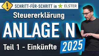 Steuererklärung 2024: Anlage N Elster ausfüllen  Anlage N 2024 Elster Tutorial (Teil 1 Einkünfte)