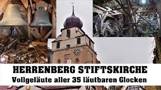 HERRENBERG (D), Stiftskirche St. Marien, Vollgeläute aller läutbaren Glocken (Turmaufnahme)