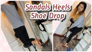 Girl Drops Her Shoes While Fixing The Lights, Sandals Heels Soles Feet