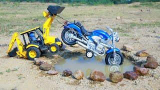 New Tata Truck Bullet Bike Accident Deep Mud Pulling Out Crane Truck Jcb 3dx ? Cartoon Video CS Toy