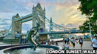 London Sunset Walking Tour 4K HDR | Big Ben to Tower Bridge | River Thames Walk