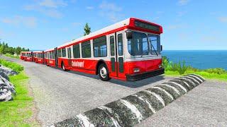 TRUCKS, LONG BUS And SCHOOL BUS Vs MASSIVE SPEED BUMPS - BeamNG.Drive