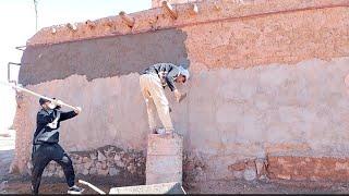 Violence at work on the brother.Reconstruction of the floor of the village courtyard with my brother