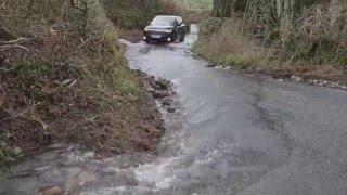 Heavy rains turn roads into rivers Peter Tavy, Dartmoor, Devon