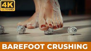 [4K] Bare Feet Crushing Tinfoil Balls - ASMR Talking