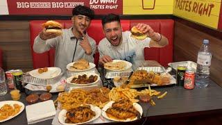 MUKBANG WITH LIKKLE UMAR | Feast of PERI-CHICKEN, BEEF BURGERS, WINGS, FRIES! (PEPPERS CITY TAKEOUT)