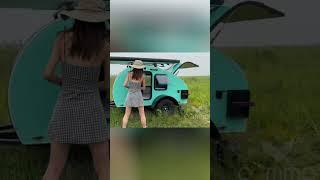 I love green RV teardrop camper trailer.