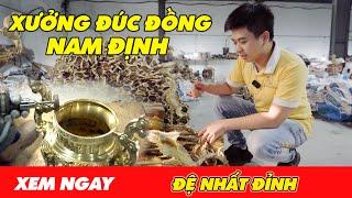Mài hạc thủ công tại xưởng đúc đồng Đệ Nhất Đỉnh Nam Định