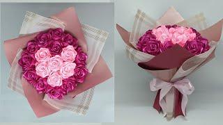 DIY | How to Make a Bouquet of Roses With Satin Ribbons Easy | Wrapping a Round Flower Bouquet