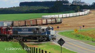 Trem da Rumo nas belas curvas da ferrovia Itararé-Uruguai