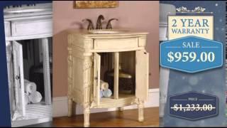 26 Inch Single Sink Bathroom Vanity in Antiqued White with a Travertine Top - uniquevanities.com