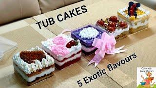 Trending Tub Cake Recipe | 5 Tub Cakes with 1 Vanilla Sponge Base | Box Cake Recipe | Mini Cake