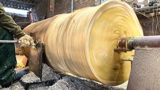 Woodworking Large Extremely DANGEROUS // HORROW Woodturning // Taming Dangerously Huge Wooden Giants