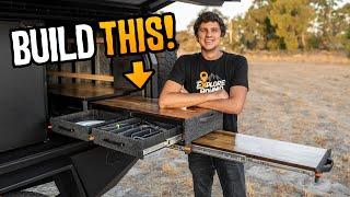 Building a DIY slide-out kitchen in my new canopy setup!