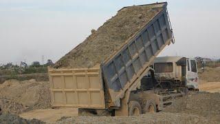 Extreme Dump Truck Unloading Sand - Road Construction Machines in Cambodia