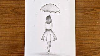 How to draw a girl with umbrella step by step / Easy drawing for girls step by step