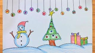 Christmas Drawing / Merry Christmas Drawing  / Christmas Drawing Easy Steps /Christmas Tree Drawing