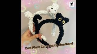 Cute Lovely Plush Cat Kitty Bunny Rabbit Headband Hair Loop Hair Clip, Black White Hair Accessories