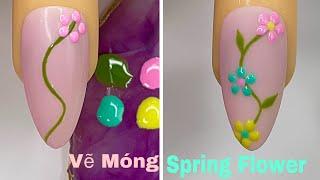 Easy Spring Flower Nails Art For Beginner Vẽ Hoa Chấm Bi  New Nails Design  New Nails