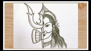 Navratri Special Drawing Step By Step / Maa Durga Half Face Pencil Drawing / Happy Navratri Drawing
