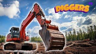 EXPLORE the Secret World of the BIGGEST Diggers for Kids!  Harvester, Log Trailer & MORE 