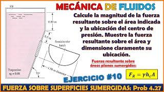 FUERZA HIDROSTÁTICA SOBRE UNA ESCOTILLA SEMICIRCULAR SUMERGIDA | Problema 4.27 R. Mott 7ma Edición