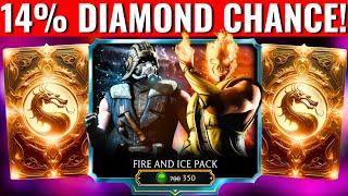 MK Mobile | Fire and Ice Pack Opening | 14% Diamond Character Chance...