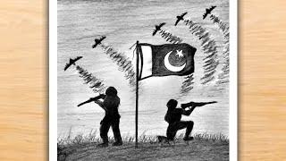 14 August Scenery Drawing / Independence Day Special Drawing Easy / Pakistan Independence day