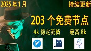 2025年1月6日最新高速稳定节点，稳定4k，最高8k，免费节点，节点分享，clash节点，V2ray节点，节点订阅，免费机场，clash订阅，机场节点，科学上网，小火箭节点，免费vpn，免费翻墙