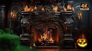 Haunted Halloween Fireplace with Crackling Fire, Bubbling Cauldron, & Spooky Ambience | 4K ‍️