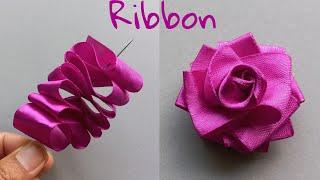 DIY: Ribbon Flower / DIY Satin Ribbon Rose flowers | How to make ribbon rose