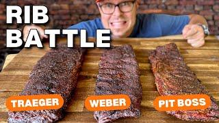 3 Racks of RIBS, 3 PELLET GRILLS - ULTIMATE RIB BATTLE - Traeger VS Weber VS Pit Boss