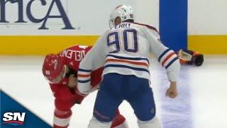 Oilers' Corey Perry Takes On Red Wings' Joe Veleno In Spirited Tilt