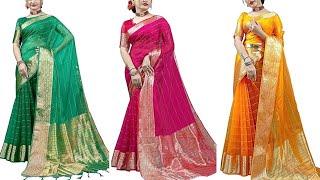 Shopping Links Fashion Women's Amazing Plain Organza Saree With Blouse Piece