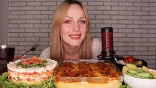 MUKBANG | Картофель с курицей и сыром, салат с рыбой | casserole with cheese, salad не ASMR