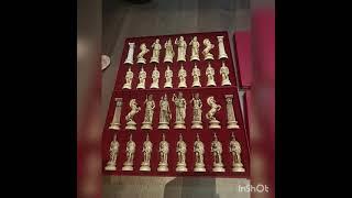 my new chess set roman Greek and gladiator style board. from an actual slab...