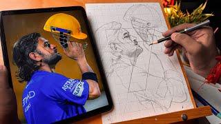 Draw With Me - MS Dhoni Drawing,  Dhoni Drawing,  Outline Tutorial 
