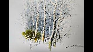 Watercolour painting tutorial : Birch Trees in the Snow