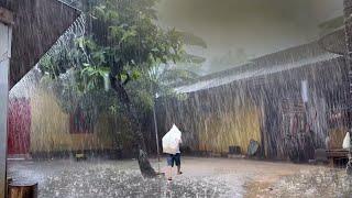 Super Heavy Rain Big Thunder The wind swept frighteningly Village Red soil | Rain 99%,9 For sleep