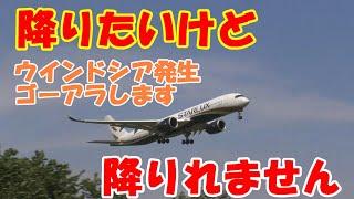 【強烈な横風の中着陸を試みるがゴーアラする飛行機、何とか着陸する飛行機】2023.05.06　撮影　NARITA　Airport 成田空港　何がなんでも着陸するぞ！ダメなときはゴーアラする飛行機