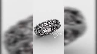 Celtic Knot Band, Unique Wedding Band, 14Kt White Gold Irish Bridal Ring CT7546G