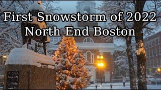 North End Boston First Snowstorm of 2022 Walk. Boston MA