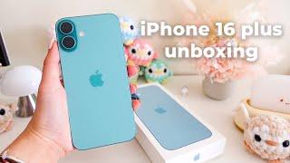 iPhone 16 Plus ASMR unboxing (Teal) setup, tips + cases! Compare with 15 plus and 16 pro  aesthetic