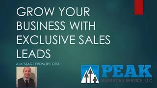 Sales Lead Generation |  Message From CEO at Peak Marketing Service, LLC