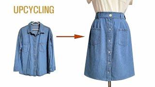 DIY Upcycling denim shirt /셔츠 리폼/치마 만들기/Making Skirt/청 남방/옷수선/옷 만들기/Refashion